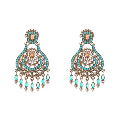 Elegant Gold turquoise Blue Stone Pearl Earrings For Wedding