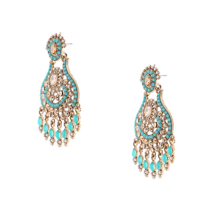 Elegant Gold turquoise Blue Stone Pearl Earrings For Wedding