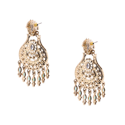 Elegant Gold turquoise Blue Stone Pearl Earrings For Wedding