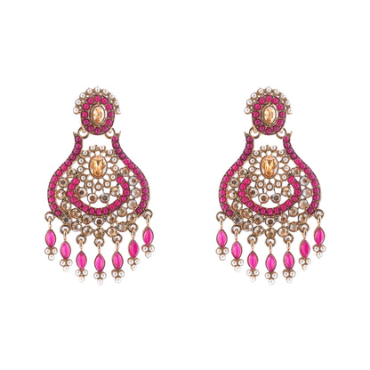 Clustertrend Traditional Gold Plated Pink Stone Earrings