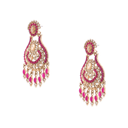Clustertrend Traditional Gold Plated Pink Stone Earrings