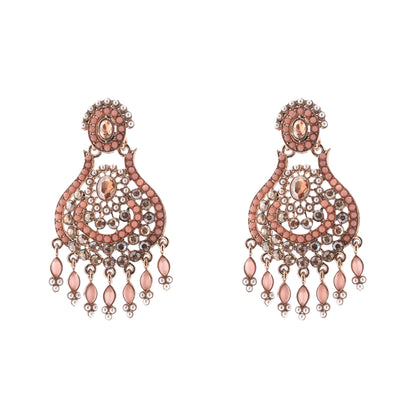 Traditional Gold Plated Peach Stone Pearl Earrings For Women