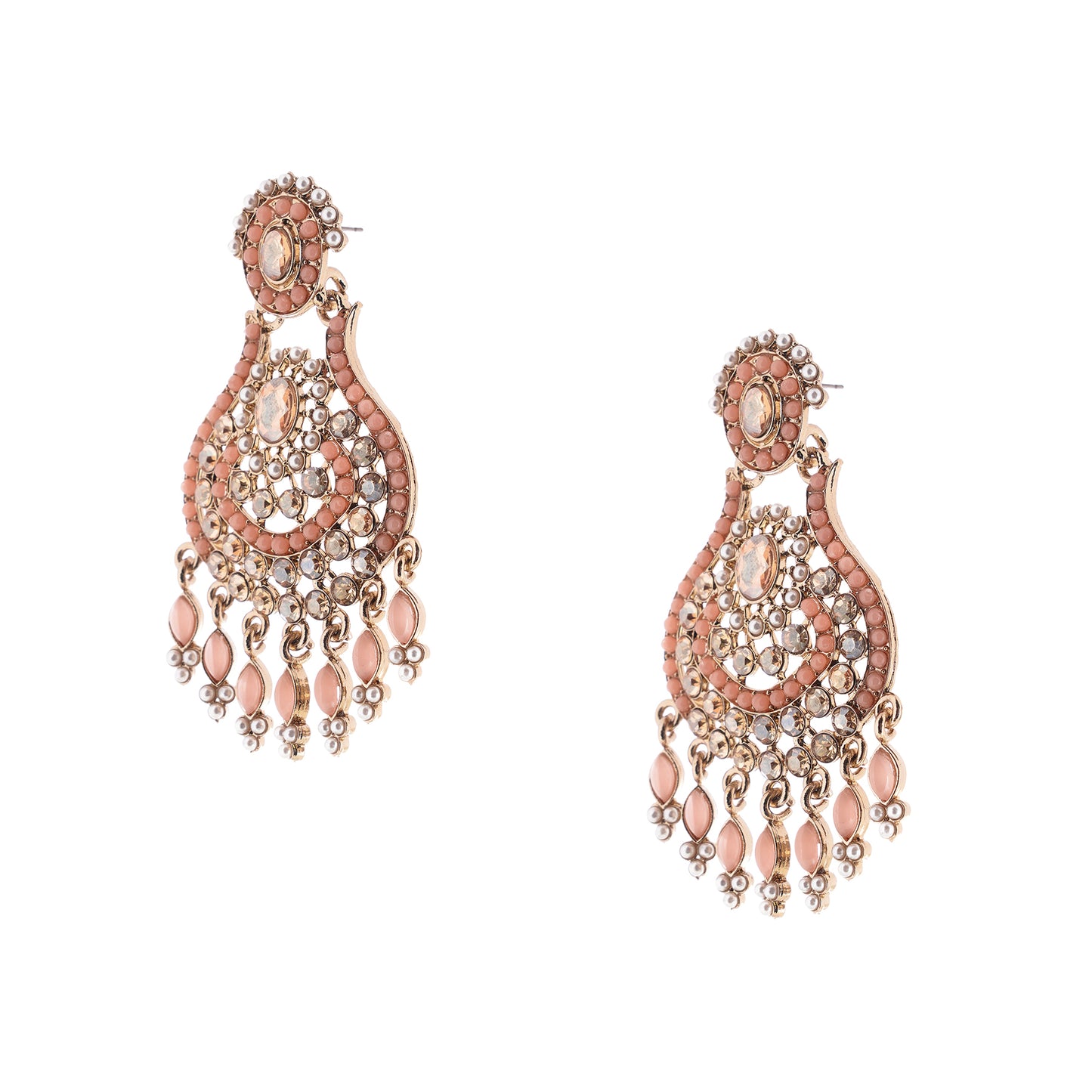 Traditional Gold Plated Peach Stone Pearl Earrings For Women