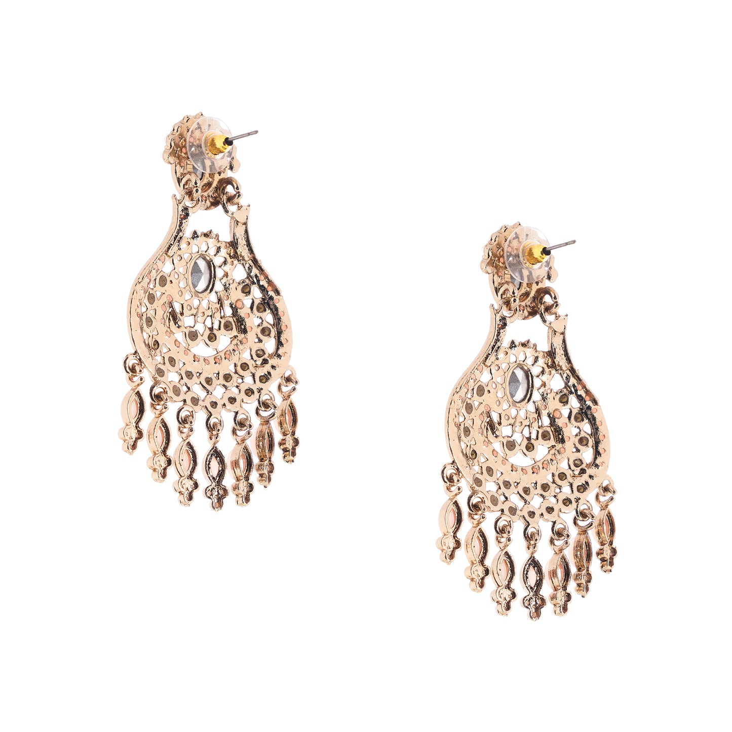 Traditional Gold Plated Peach Stone Pearl Earrings For Women