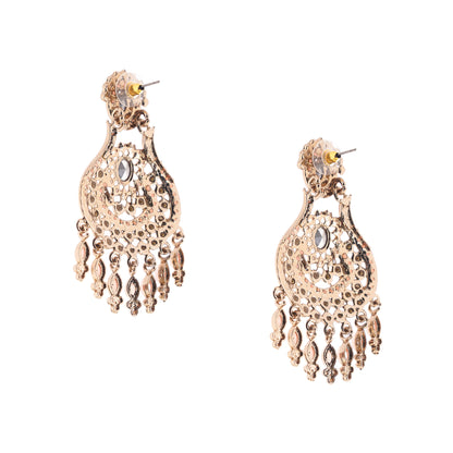Traditional Gold Plated Peach Stone Pearl Earrings For Women