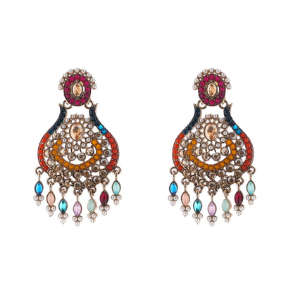 Gold Plated Multicolour Stone Pearl Earrings For Women
