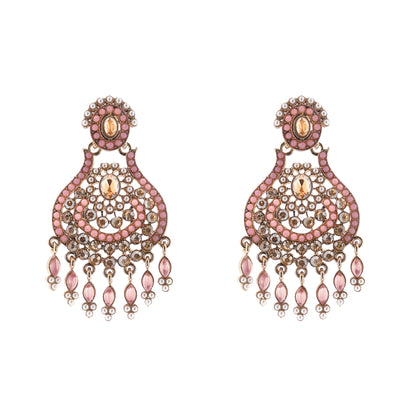 Gold Plated Light Pink Stone Chandbali Earrings For Women