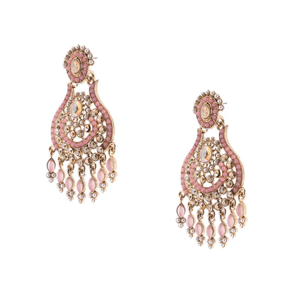 Gold Plated Light Pink Stone Chandbali Earrings For Women