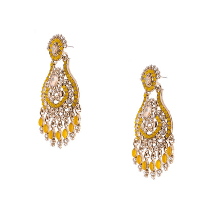 Gold Plated Yellow Stone Pearl Earrings For Haldi Ceremony