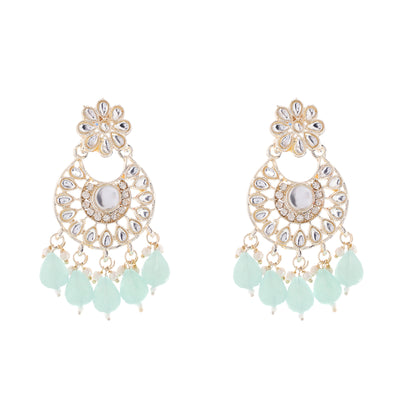 Clustertrend Gold Plated Light Green Pearl Floral Design Earrings