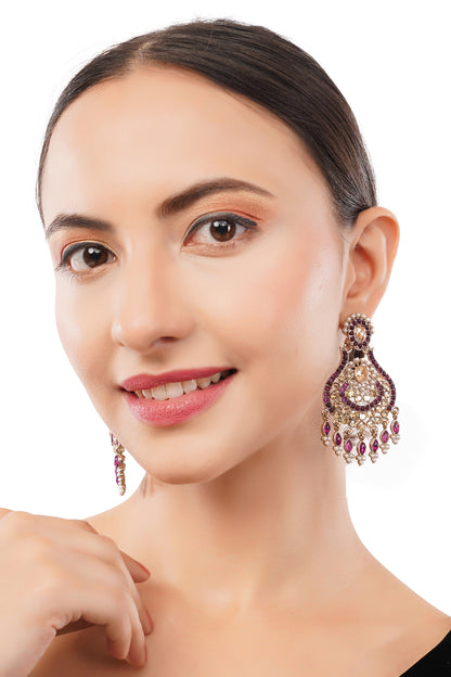 Clustertrend Gold Plated Purple Stone With white Pearl earrings