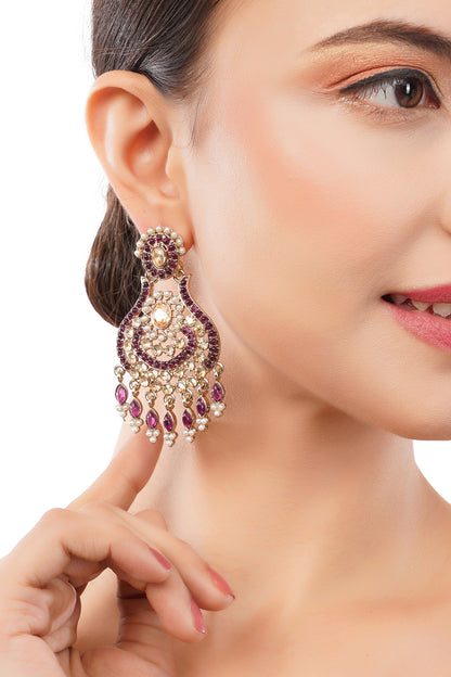 Clustertrend Gold Plated Purple Stone With white Pearl earrings