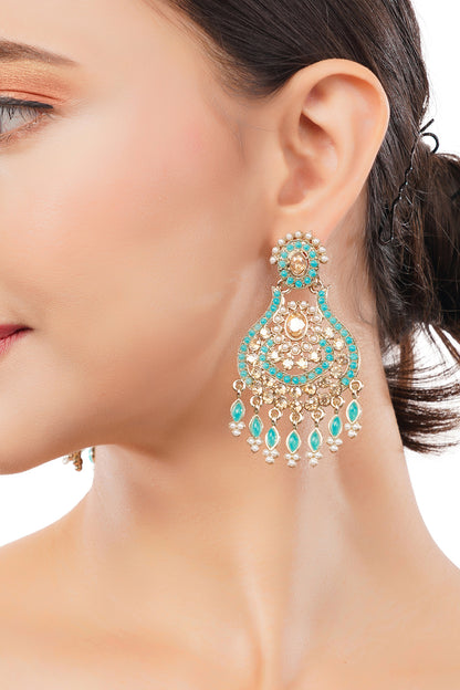 Elegant Gold turquoise Blue Stone Pearl Earrings For Wedding