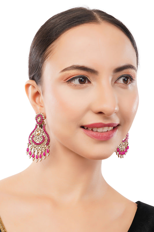 Clustertrend Traditional Gold Plated Pink Stone Earrings