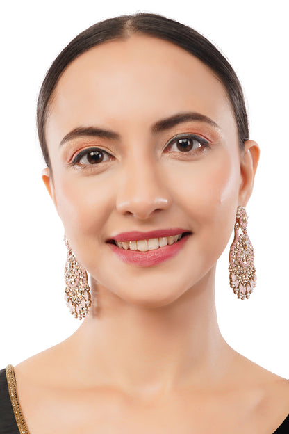 Gold Plated Light Pink Stone Chandbali Earrings For Women