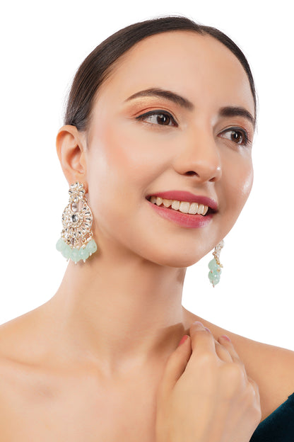 Clustertrend Gold Plated Light Green Pearl Floral Design Earrings