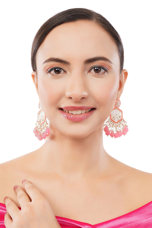 Gold Plated Pink And White Pearl Earrings For Women