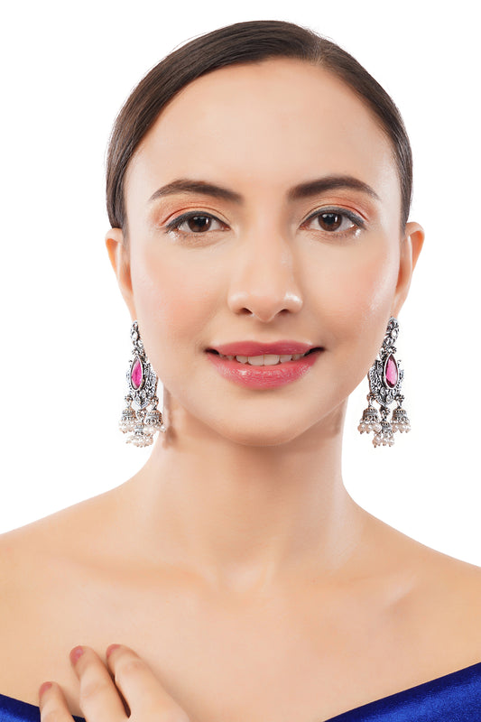 Oxidiesd Silver Purple Stone Earrings For Women