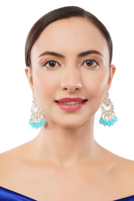 Gold Plated Turquiose Blue Kundan Earrings For Women