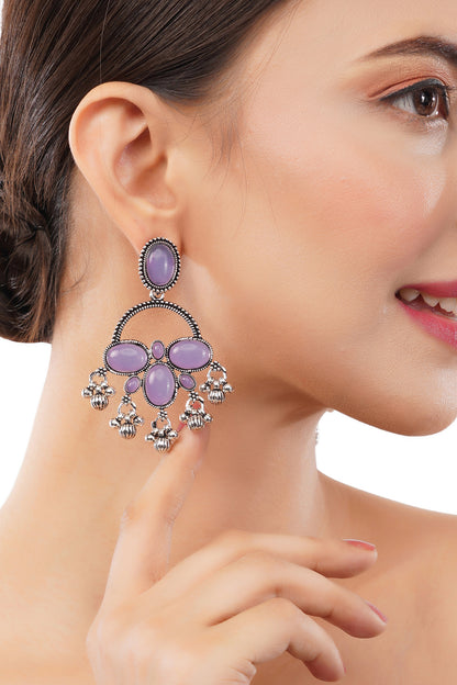 German Silver Purple Stone Drop Earrings