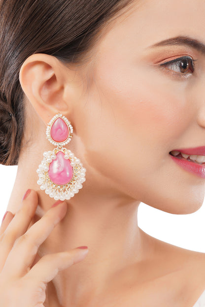 Clustertrend Light Pink Pearl Embedded Earrings