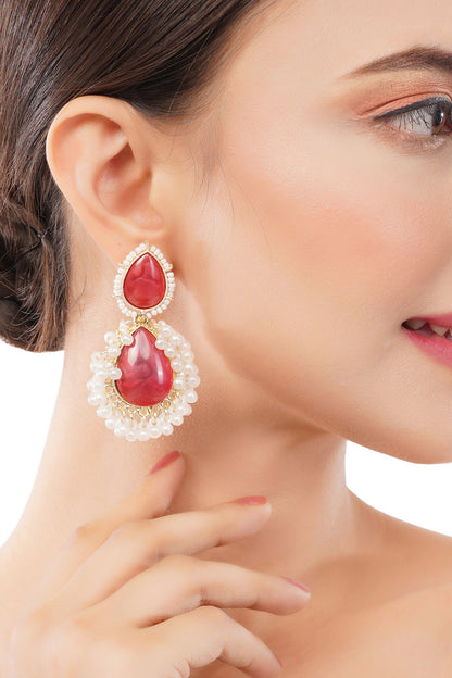 Clustertrend Red Crystal Pearl Teardrop Earrings For Women