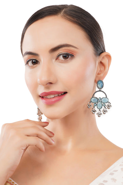 Clustertrend Traditional German Silver Turquoise Blue Crystal Pearl Earrings