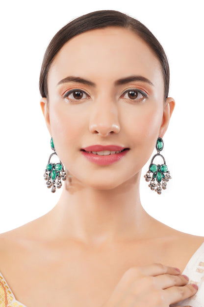 Clustertrend German Silver Crystal Aqua Green Pearl Earrings
