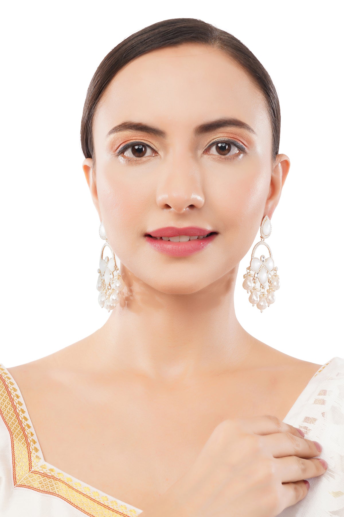 Gold Plated White Pearl Earrings For Women