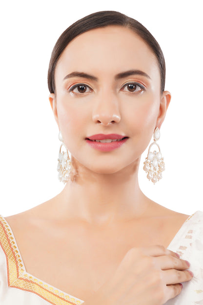 Gold Plated White Pearl Earrings For Women