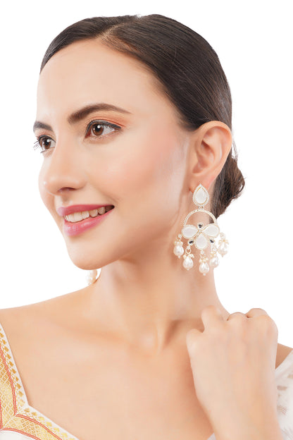 Gold Plated White Pearl Earrings For Women