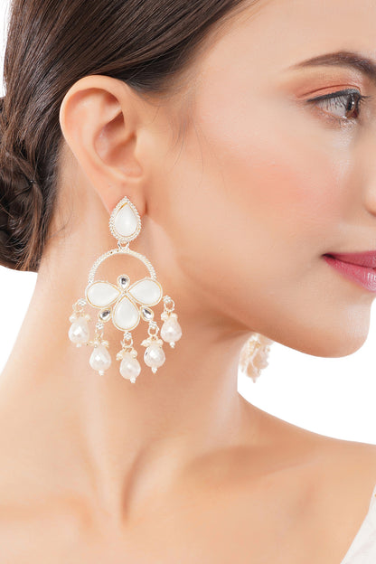 Gold Plated White Pearl Earrings For Women