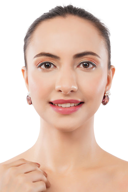 Clustertrend Gold Plated Crystal Brown Diamond Earrings