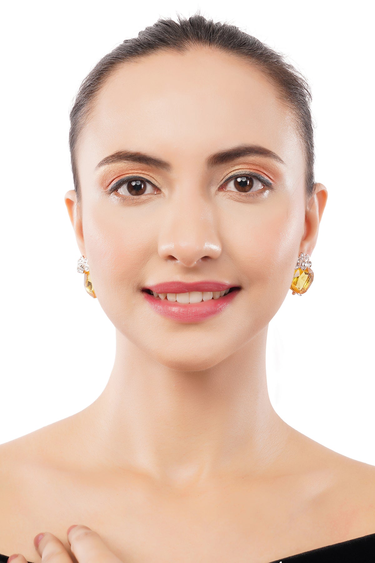 Western Gold Plated Yellow Stone Diamond Stud Earrings For Women