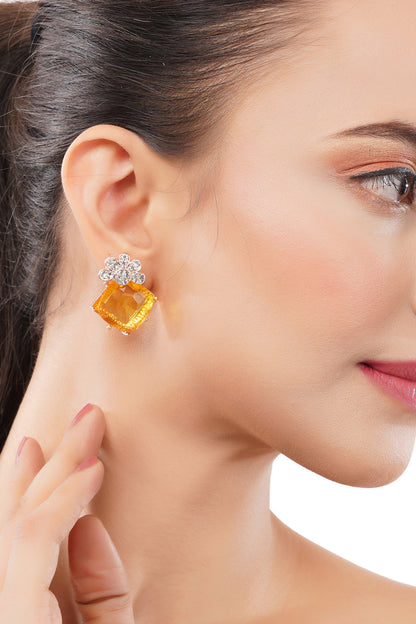 Western Gold Plated Yellow Stone Diamond Stud Earrings For Women