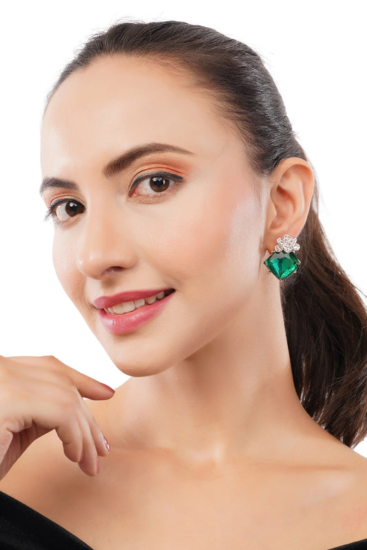Contemporary Gold Plated Emerald Geen Diamond Stud Earrings