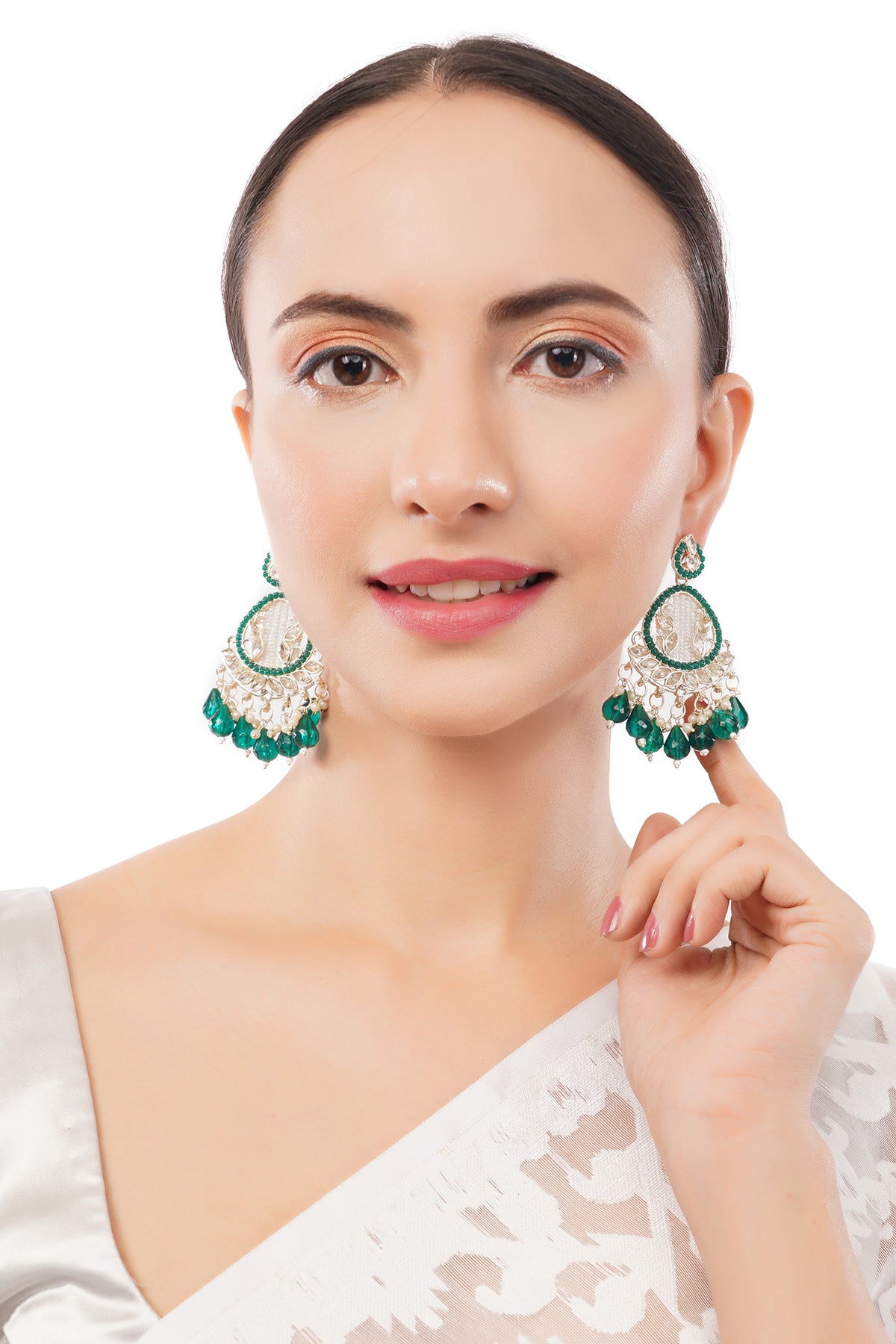 Clustertrend Traditional Gold Plated Emerald Green Pearl Earrings