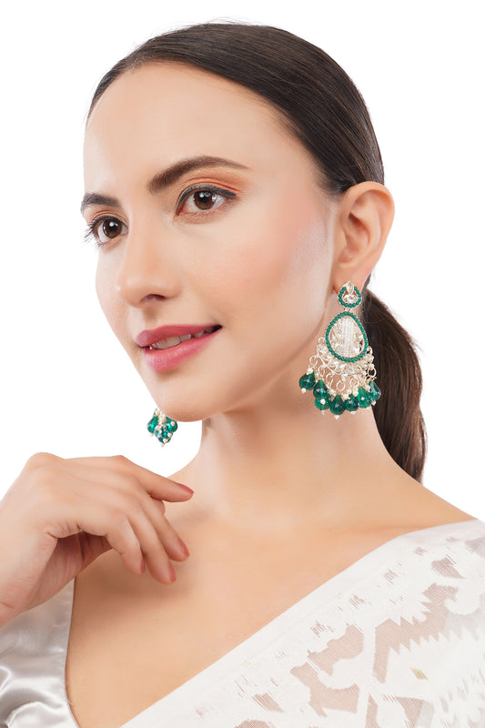 Clustertrend Traditional Gold Plated Emerald Green Pearl Earrings