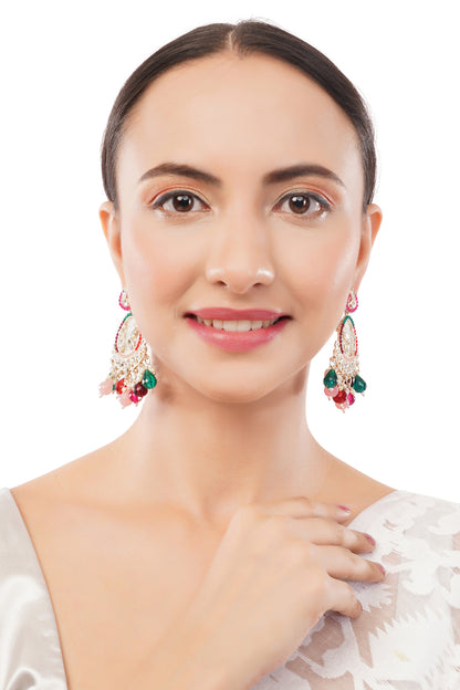 Clustertrend Gold Plated Multicolour stone with pearl earrings For Women