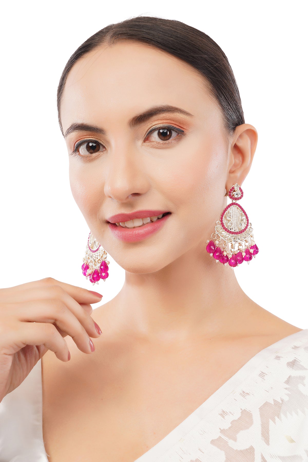 Traditional Pink Pearl Stone Earrings For Women