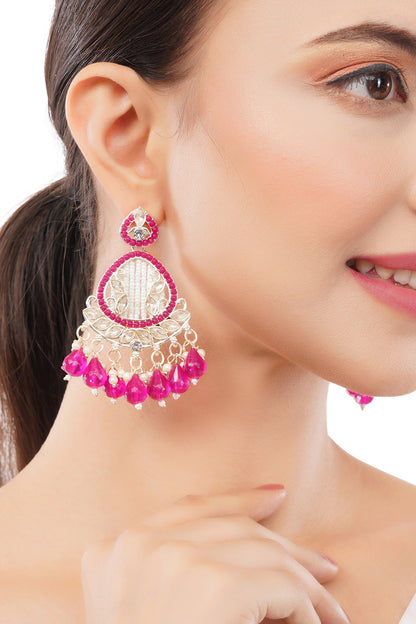 Traditional Pink Pearl Stone Earrings For Women