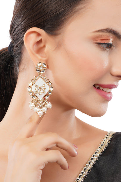 Gold Plated MOP White Pearl Earrings For Women