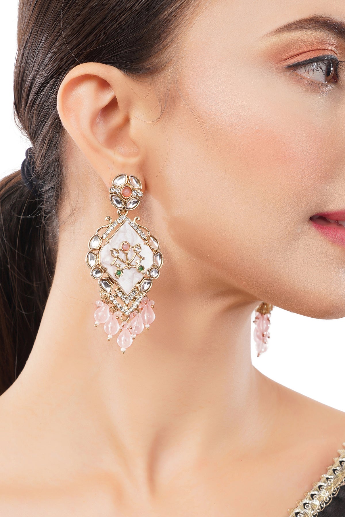 Light Pink MOP (Mother Of Pearl) Gold Earrings For Women