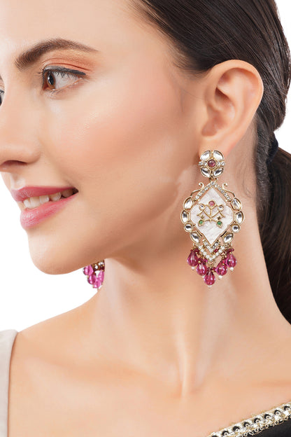 Gold Plated Purple MOP (Mother Of Pearl) Earrings For Women