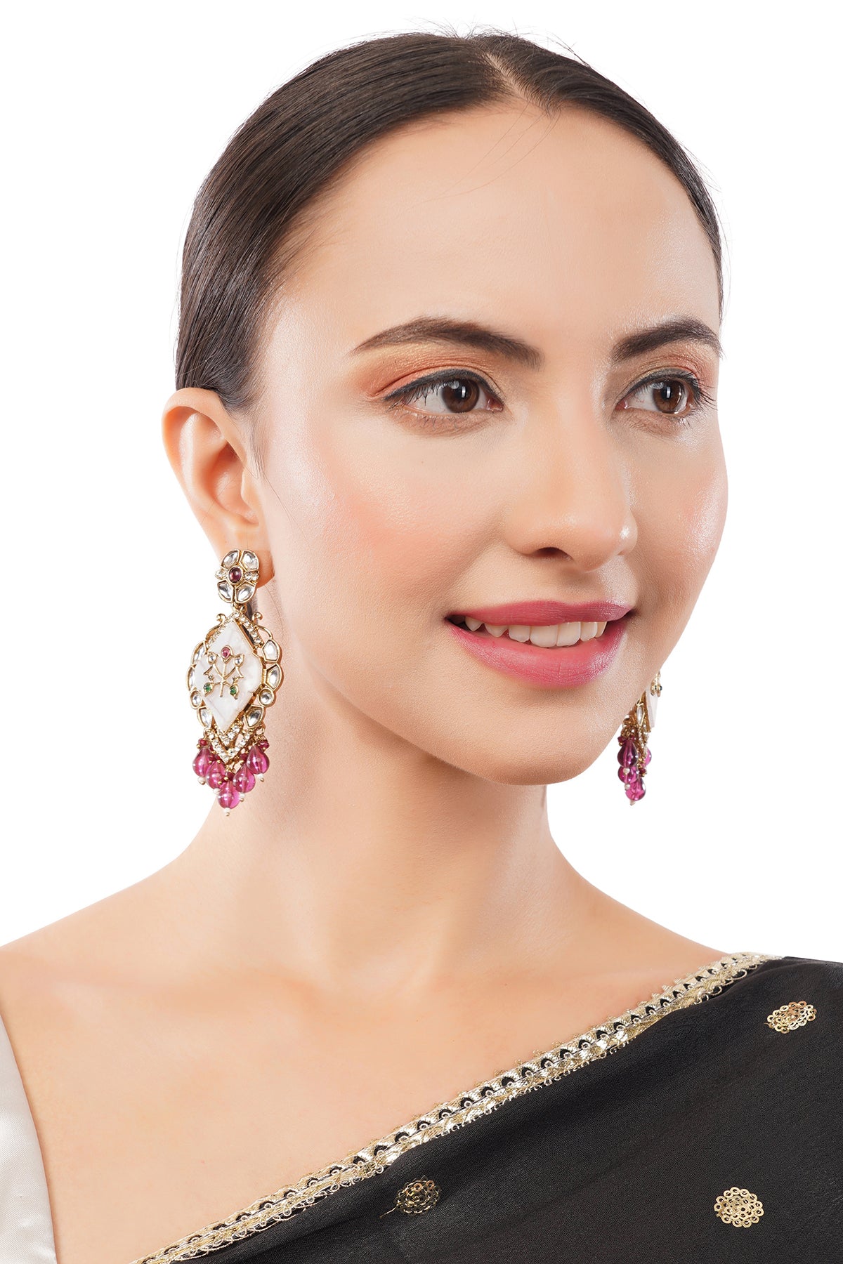 Gold Plated Purple MOP (Mother Of Pearl) Earrings For Women