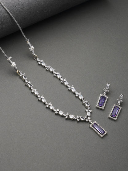 Light Puple American Diamond Necklace With Earring For Women