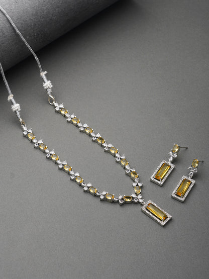 american diamond stone yellow necklace  grey background