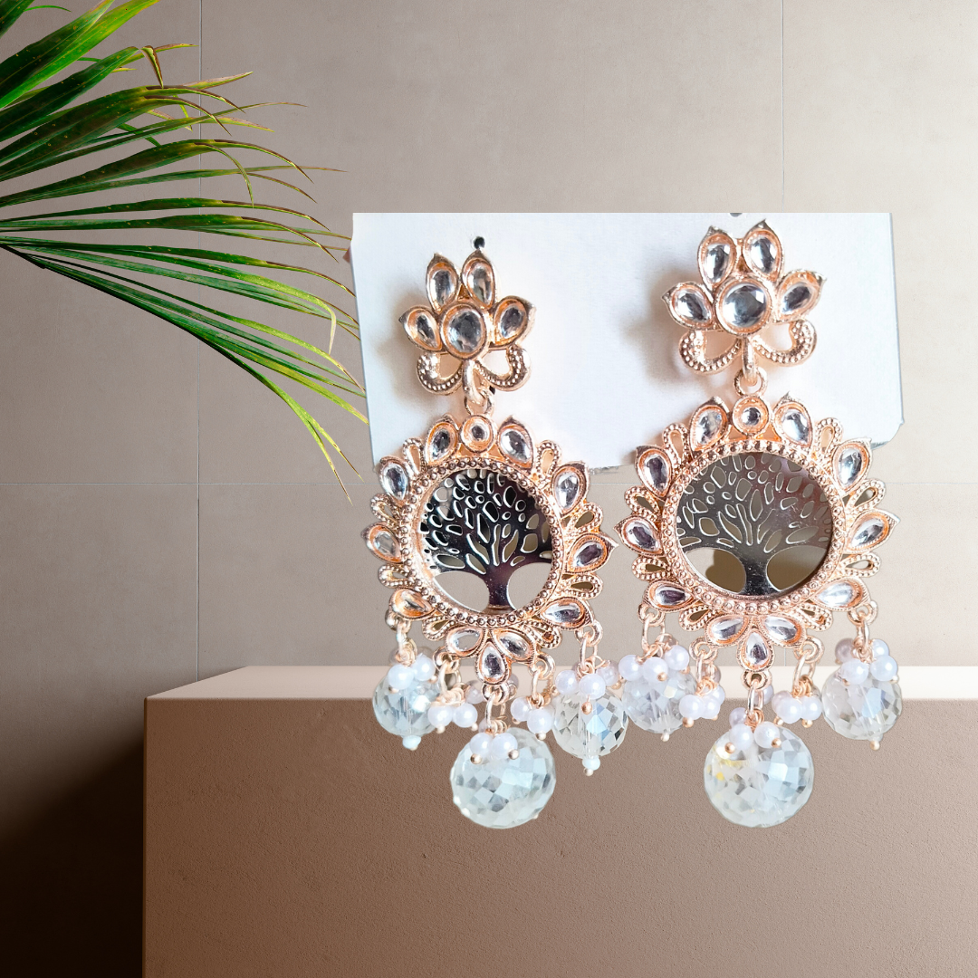 rose gold kundan long earrings front view