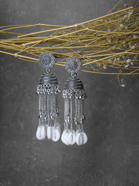 oxidise jhumka earring grey background